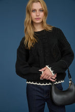 Cable Knit Pattern Contrast Stitch Detail Sweater - Black or Brown