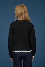 Cable Knit Pattern Contrast Stitch Detail Sweater - Black or Brown