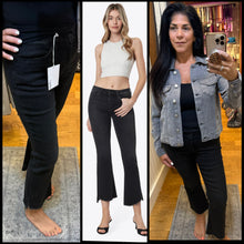 Ververt by Flying Monkey Mid Rise Raw Step Hem Black Crop Flare Jeans