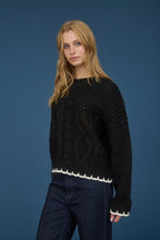 Cable Knit Pattern Contrast Stitch Detail Sweater - Black or Brown