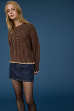 Cable Knit Pattern Contrast Stitch Detail Sweater - Black or Brown
