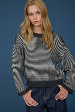 Stripe Raw Edge Detail Long Sleeve Knit Sweater - Black or Grey