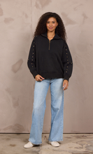 Vintage Havana Black Washed Garment Dye Studded Quarter Zip