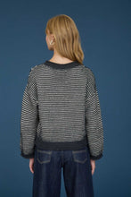 Stripe Raw Edge Detail Long Sleeve Knit Sweater - Black or Grey