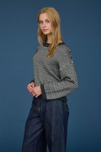 Stripe Raw Edge Detail Long Sleeve Knit Sweater - Black or Grey