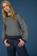 Stripe Raw Edge Detail Long Sleeve Knit Sweater - Black or Grey