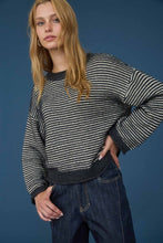 Stripe Raw Edge Detail Long Sleeve Knit Sweater - Black or Grey
