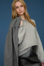 Stripe Raw Edge Detail Long Sleeve Knit Sweater - Black or Grey