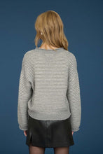 Stripe Raw Edge Detail Long Sleeve Knit Sweater - Black or Grey
