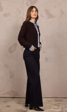 Vintage Havana Chocolate Button Front Cardigan W/ Denim Collar Cuff