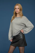 Stripe Raw Edge Detail Long Sleeve Knit Sweater - Black or Grey