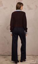 Vintage Havana Chocolate Button Front Cardigan W/ Denim Collar Cuff