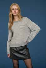 Stripe Raw Edge Detail Long Sleeve Knit Sweater - Black or Grey