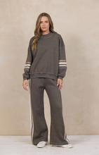 Vintage Havana Rust Brown W/ Tonal Brown Stripe Heather Fleece Wide Leg Pant