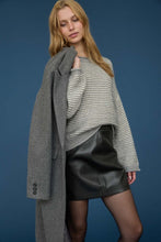 Stripe Raw Edge Detail Long Sleeve Knit Sweater - Black or Grey