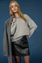 Stripe Raw Edge Detail Long Sleeve Knit Sweater - Black or Grey