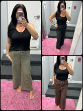 WASHED LINEN ELASTIC BAND WAIST CARGO PANTS - ASSORTED COLORS