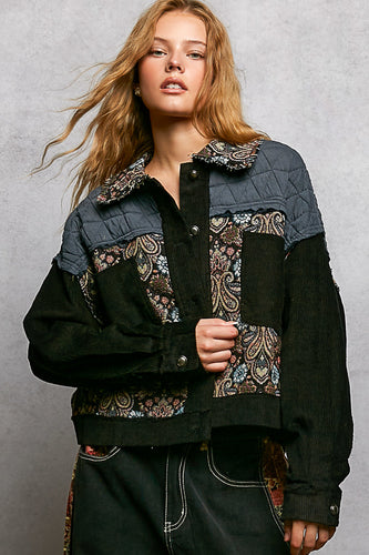 POL long sleeve, regular fit, corduroy jacket - Black Multi