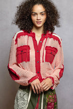 POL Open knit button down pocket hooded shirt top - Assorted Colors