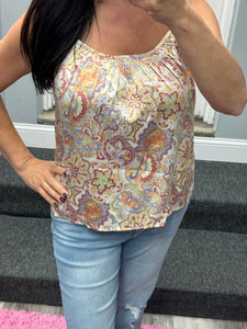 Boho Chic Satin Print Cami Top - Ivory or Rose Combo