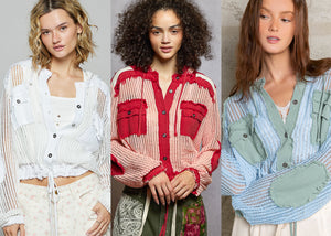 POL Open knit button down pocket hooded shirt top - Assorted Colors