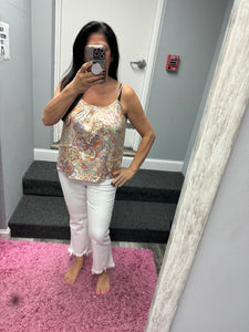 Boho Chic Satin Print Cami Top - Ivory or Rose Combo