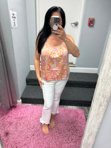 Boho Chic Satin Print Cami Top - Ivory or Rose Combo