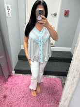 POL V neck ruffle sleeve roomy fit top in POL jersey with lace trim detail - Black or Light Grey