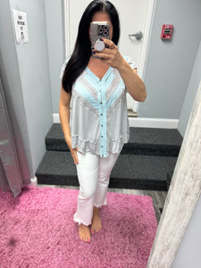 POL V neck ruffle sleeve roomy fit top in POL jersey with lace trim detail - Black or Light Grey
