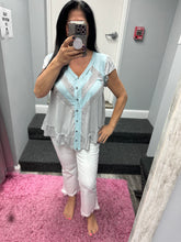 POL V neck ruffle sleeve roomy fit top in POL jersey with lace trim detail - Black or Light Grey