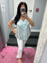 POL V neck ruffle sleeve roomy fit top in POL jersey with lace trim detail - Black or Light Grey