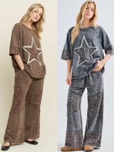 Mineral Washed Leopard Star Halfsleeve Top - Ashed Black or Ashed Oak