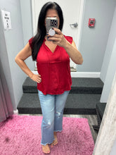 Pleated Short Sleeve Blouse W Ruffled Split Neck And Tie - Black or Red