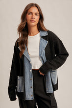 Denim Contrast Sweater Cardigan - White or Black