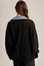 Denim Contrast Sweater Cardigan - White or Black