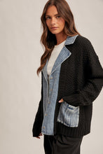 Denim Contrast Sweater Cardigan - White or Black