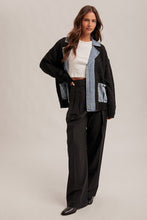 Denim Contrast Sweater Cardigan - White or Black