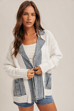 Denim Contrast Sweater Cardigan - White or Black