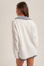 Denim Contrast Sweater Cardigan - White or Black