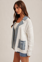 Denim Contrast Sweater Cardigan - White or Black