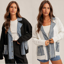 Denim Contrast Sweater Cardigan - White or Black