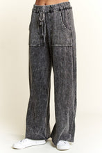 Mineral Wash Side Knit detail wide leg pants - Assorted Colors