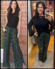 Printed Overdyed Wide-Leg Pants in Black/Olive