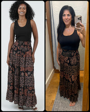 Smocked Waist Tiered Maxi Skirt - Black/Brown