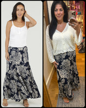 Printed Maxi Skirt Elastic Waist - Navy