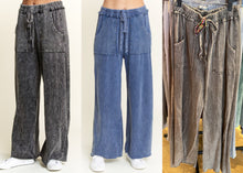 Mineral Wash Side Knit detail wide leg pants - Assorted Colors