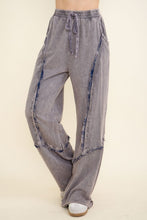 Mineral Washed Blue Plaid Sweatpants - Charcoal