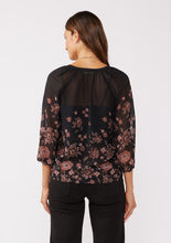 Floral Raglan Button Down Blouse - Black/Dusty Rose