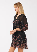 Button Front Drawstring Waist Mini Dress - Black/Dusty Rose