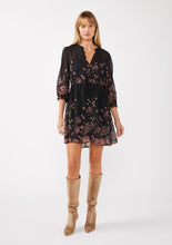 Button Front Drawstring Waist Mini Dress - Black/Dusty Rose